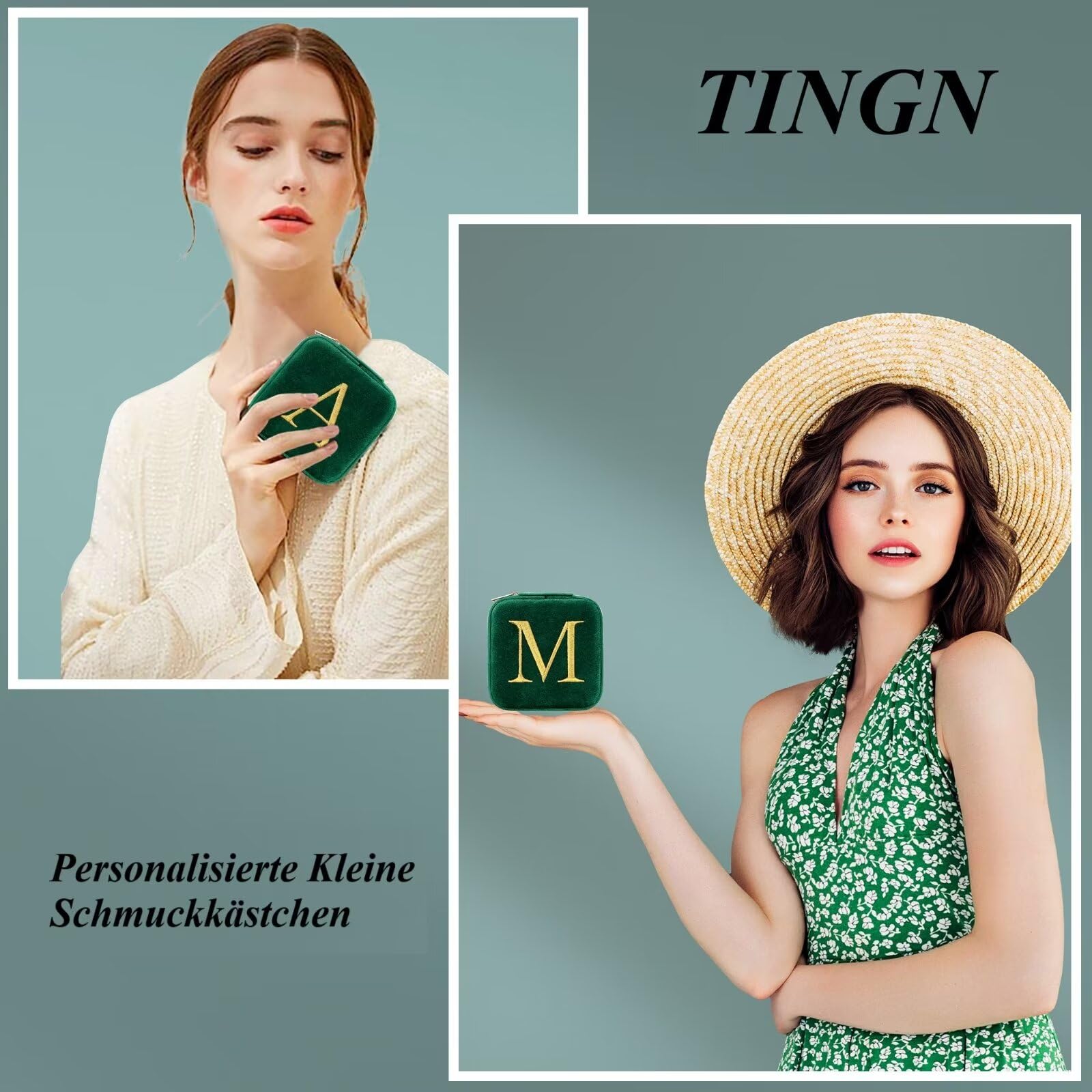 TINGN Initiale Schmuckschatulle mit H Reise Schmuckkästchen Kleine Personalisierte Schmuckkästchen für Damen Mädchen Geschenk für Geburtstage Weihnachten Muttertag Hochzeit