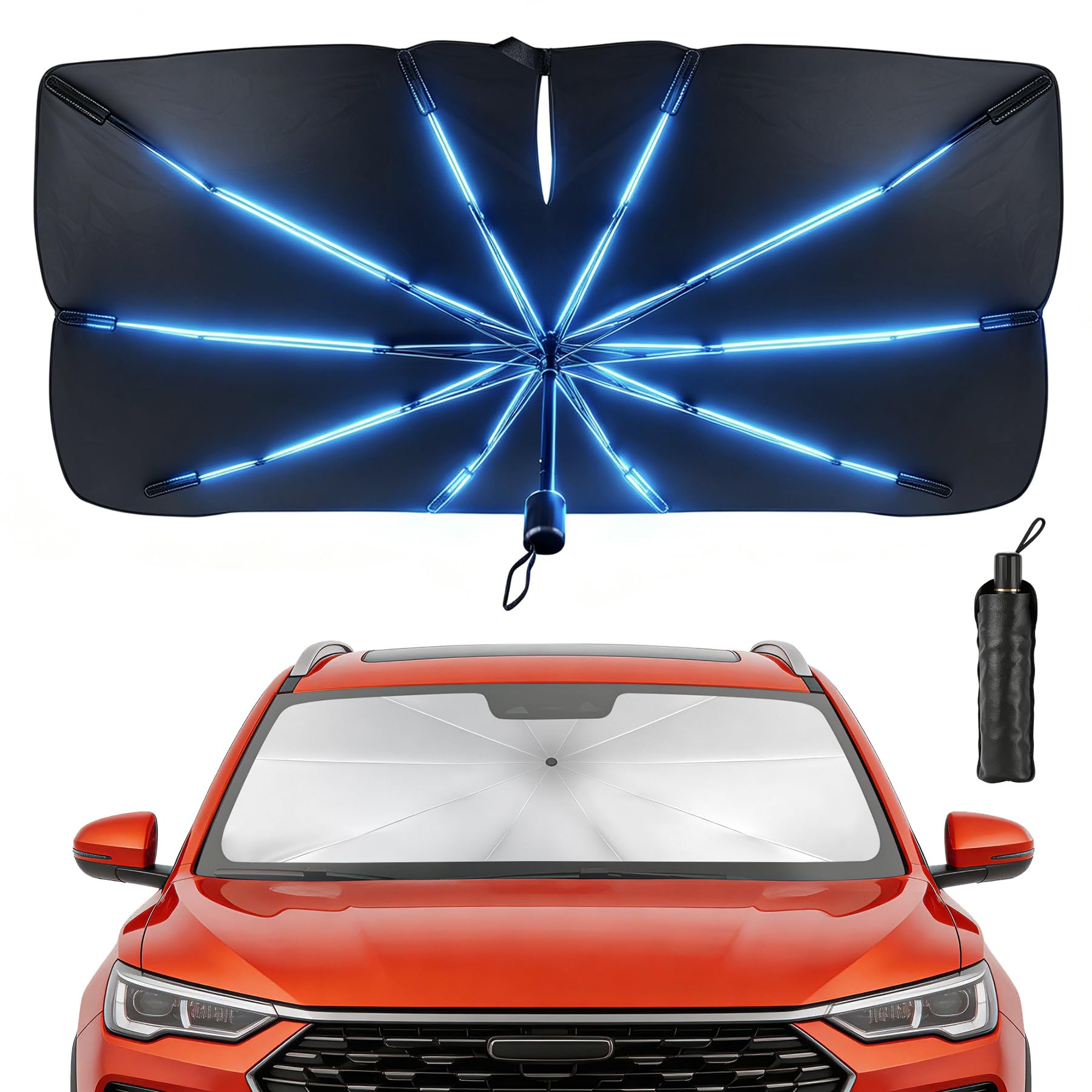 Parasol Coche Delantero 140x80cm 130x68cm Ajustable Protección UV Titanio Universal Sedán SUV Camioneta Plegable Portátil