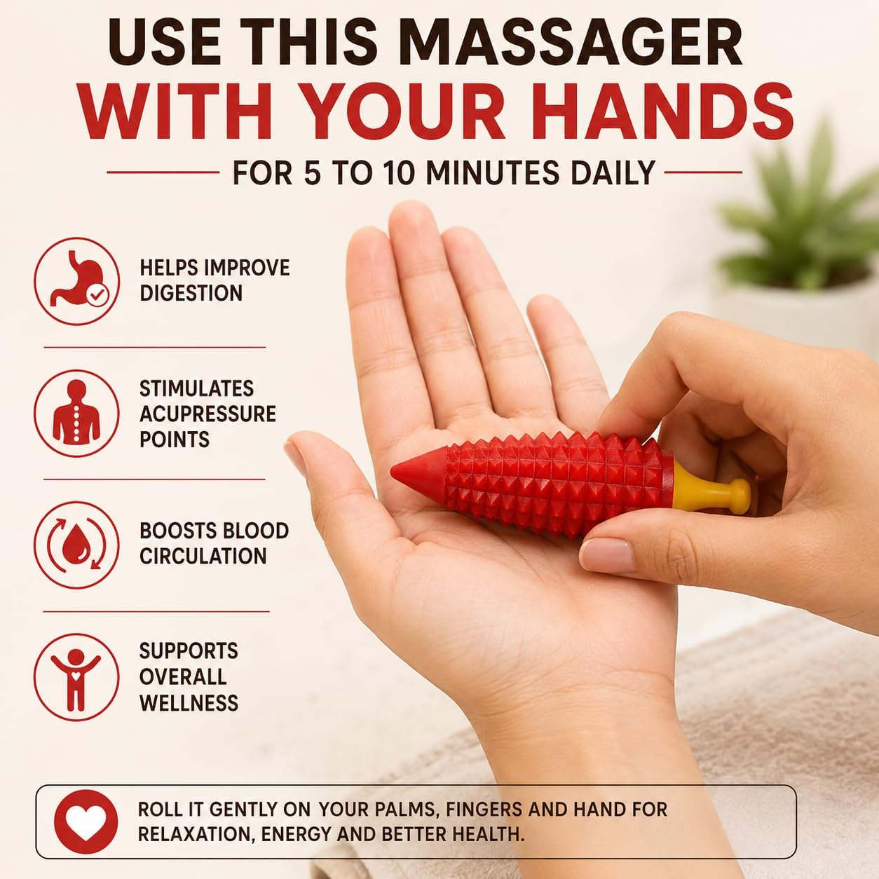 BOSKY Acupressure Finger Palm Massager Combo Kit for Stress Relieve ~ Sujok Ring, Sujok Power Ball, K-Roll, Sujok Thumbs, Wooden Jimmy with Reflexology Chart (DB-3)