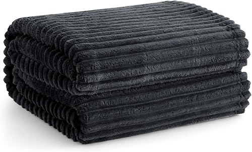 Vista 130 de Vessia Manta de franela de forro polar, 300GSM, acogedora manta a rayas verde salvia para sofá, cama y sofá, cálida y suave, acogedora manta