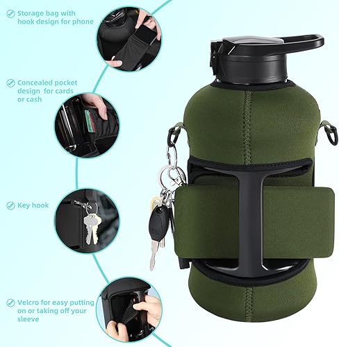 Miniatura 5 de Botella de agua de medio galón con popote de 74 onzas botella de agua grande para gimnasio con funda de almacenamiento jarra de agua de galón sin