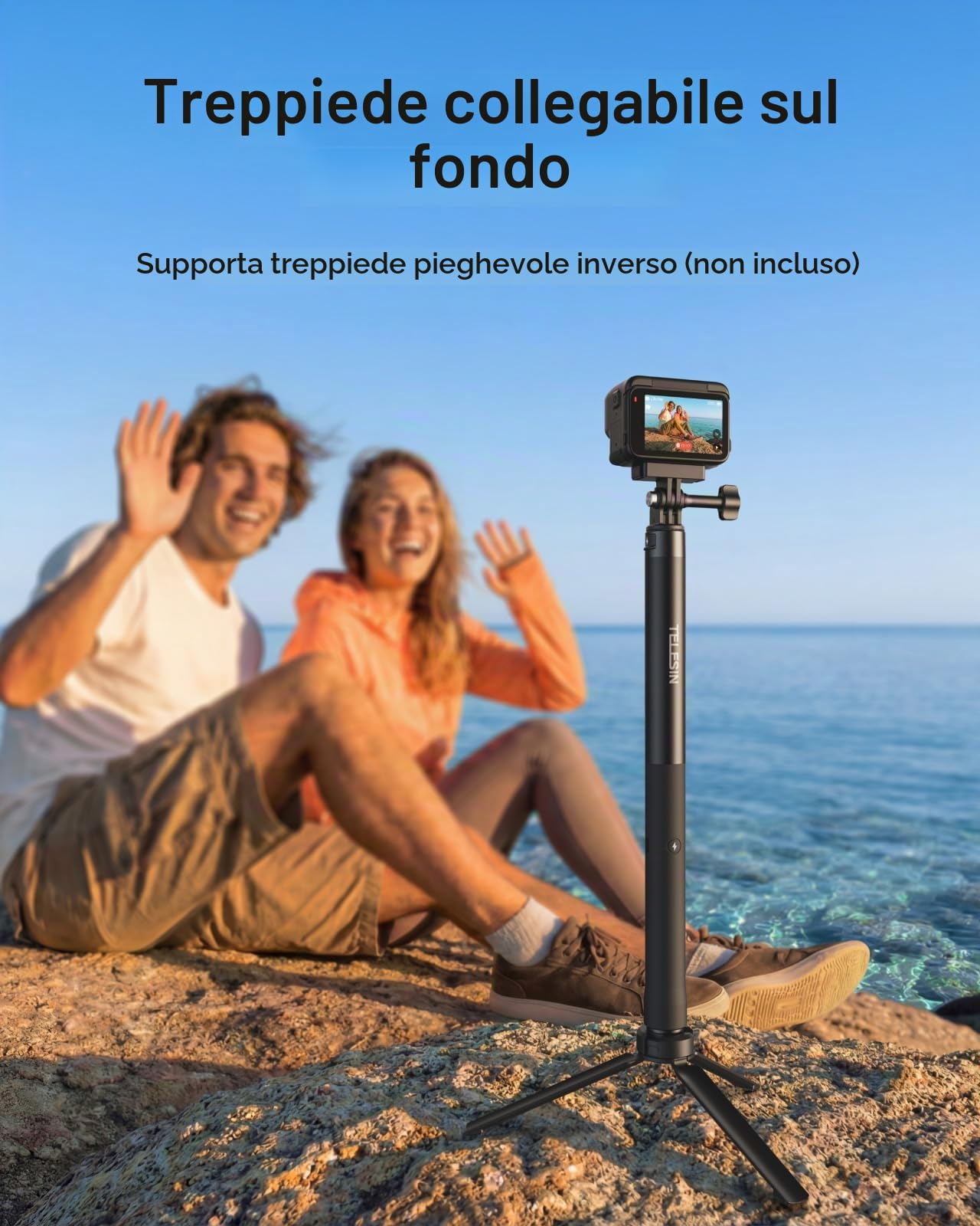 TELESIN 102 cm Ricaricabile Selfie Stick Estensione Monopiede con maniglia di ricarica 5000 mAh Power Bank Maniglia di ricarica per GoPro 13-9 Insta360 DJI Osmo Action 6 5 Pro 4 3 & iPhone & Android