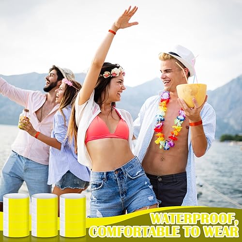 Miniatura 5 de Tudomro Paquete de 1200 pulseras de papel de plástico para eventos, fiestas de neón, pulseras de colores, impermeables, de identificación de