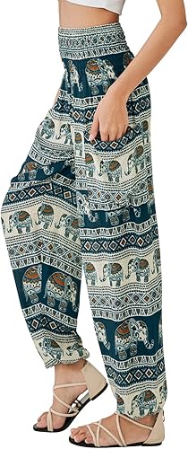 Joob Joob - Pantalón de pijama de viaje para mujer, cómoda, estilo holgado, para yoga, diseño bohemio de elefante cónico
