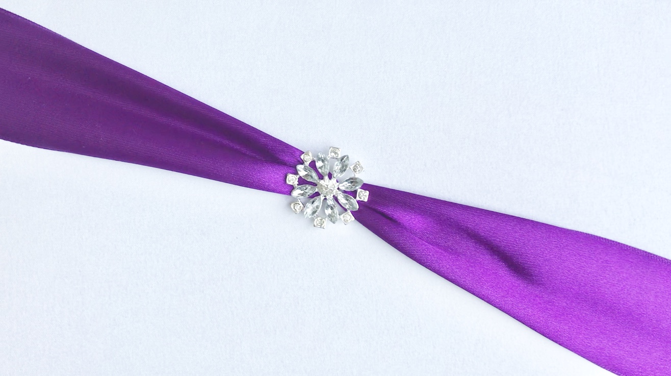 JC Classics Wedding Guest Book Set With Pen Holder - Purple Satin & Rhinestone Design