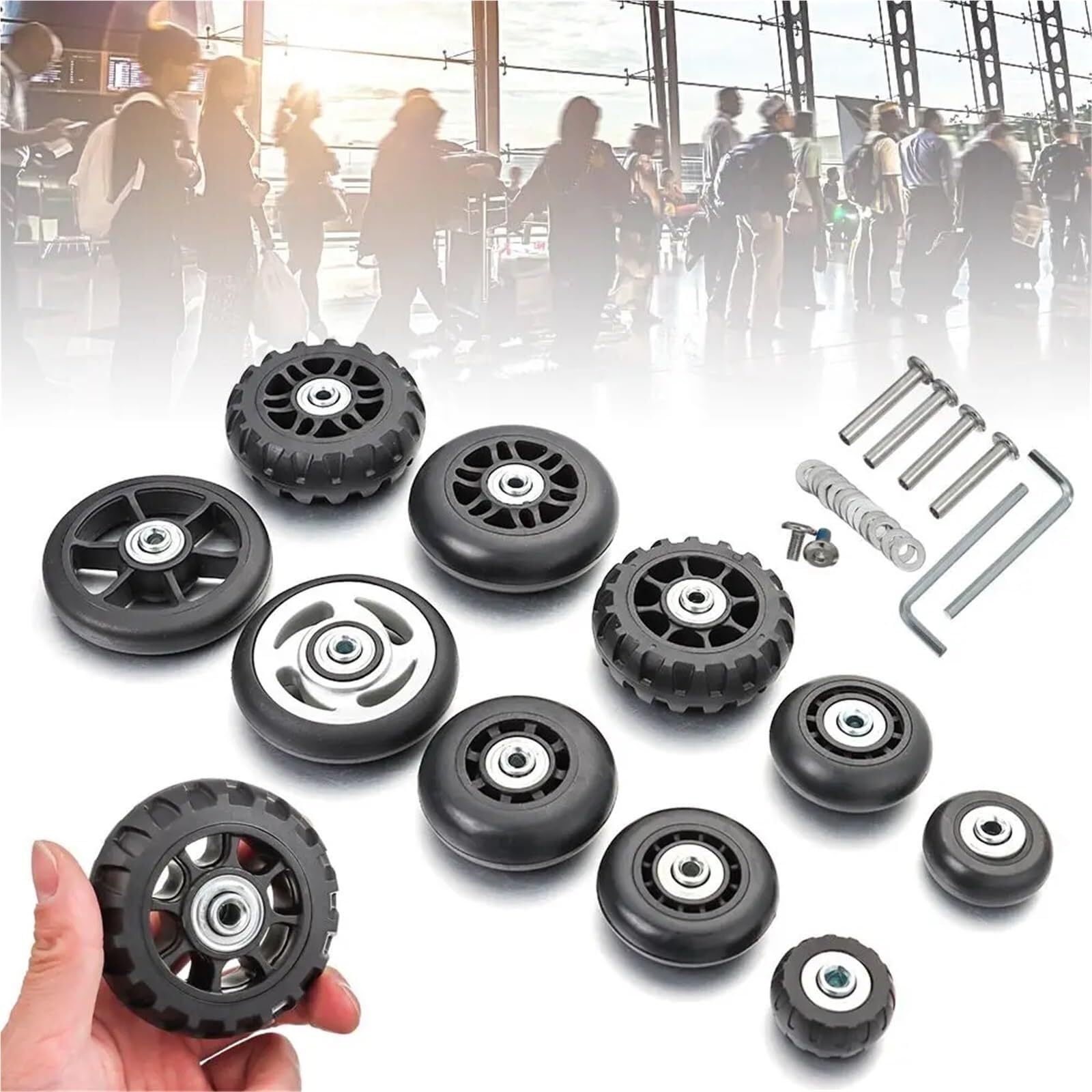 Ruedas para Maletas De Viaje Ruedas De Repuesto Universales for Maleta, Kit Herramientas Reparación Giratorias, Ejes Duraderos, Silencioso, con Tornillo, 8 Uds(74mm-28.7mm)