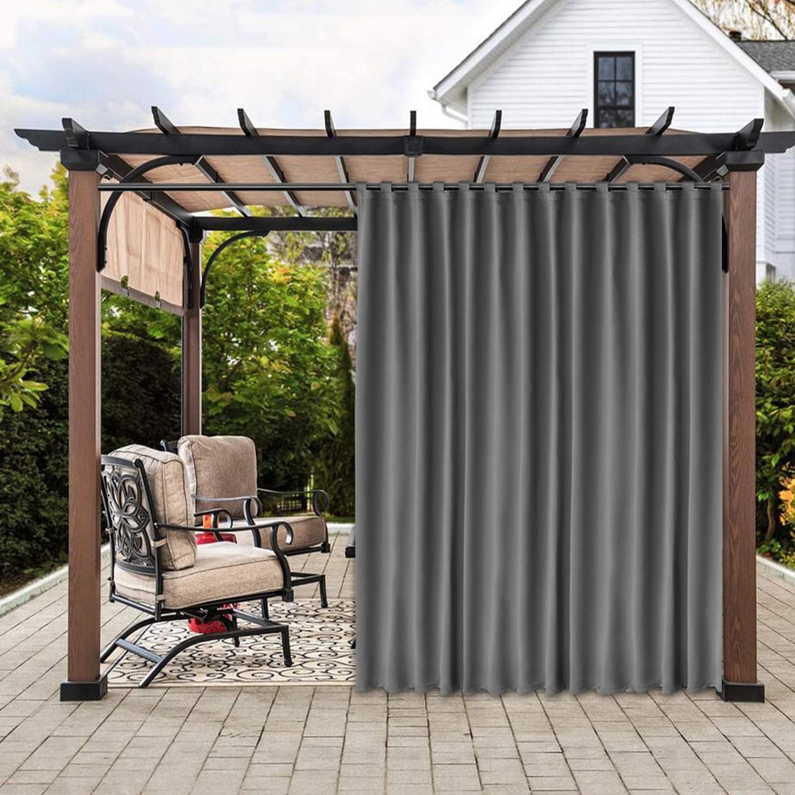 Koncey Outdoor Curtains for Patio Waterproof, Privacy Patio Door Curtain, Gazebo Curtain Blackout-Patio Door Sun Shade Curtains with Sun Protection & Heat Insulation, Width x Height(Gray,1.5 x 2.7 M)