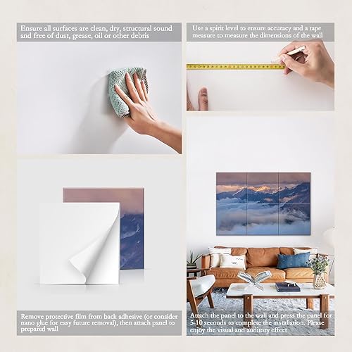 Miniatura 6 de Paneles acústicos artísticos, paquete de 6 pinturas autoadhesivas de pared grandes para decoración de pared, paneles absorbentes de sonido para