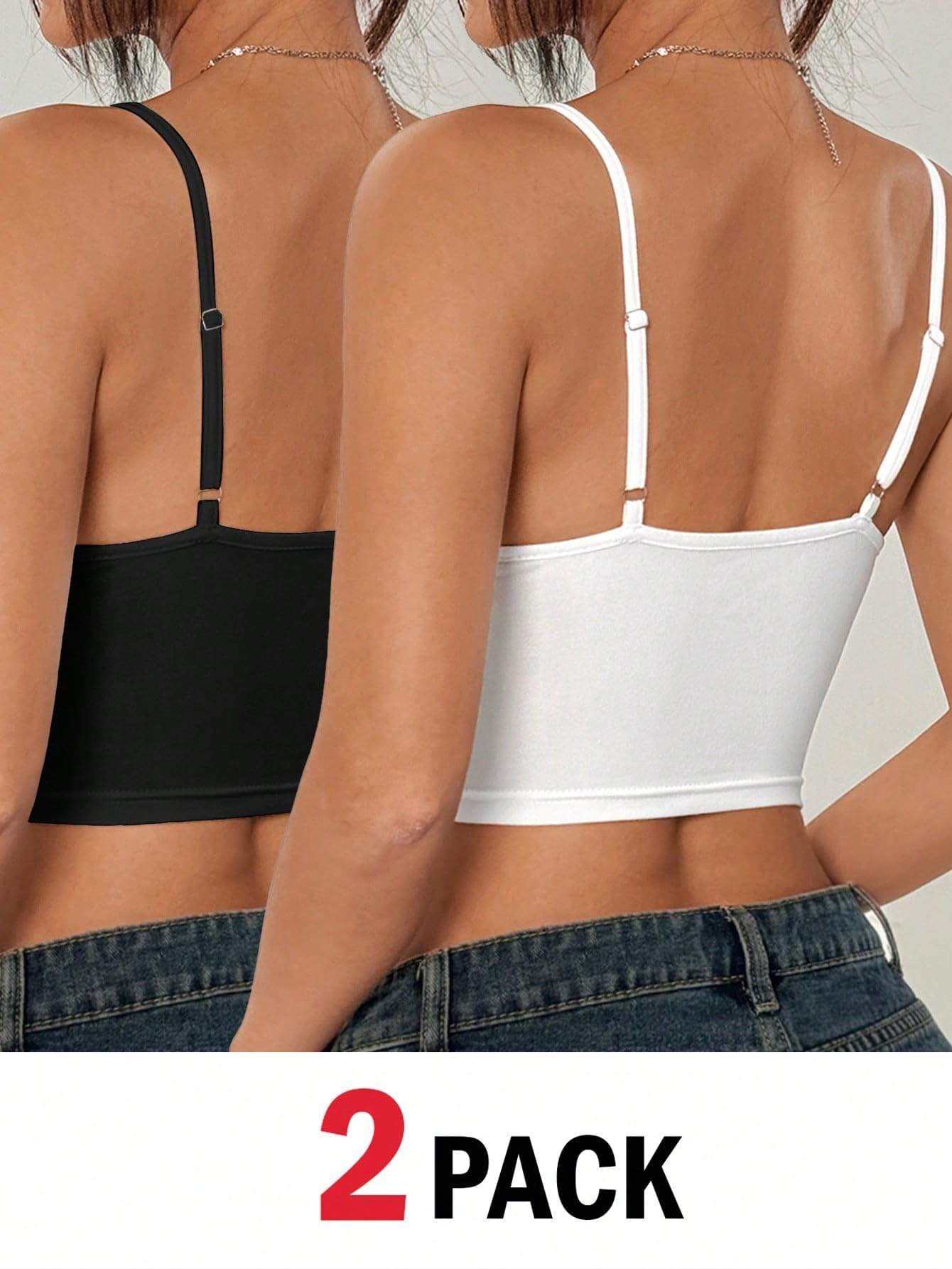 SOLY HUX Canottiera corta da donna, confezione da 2 canottiere con spalline sottili e reggiseno integrato