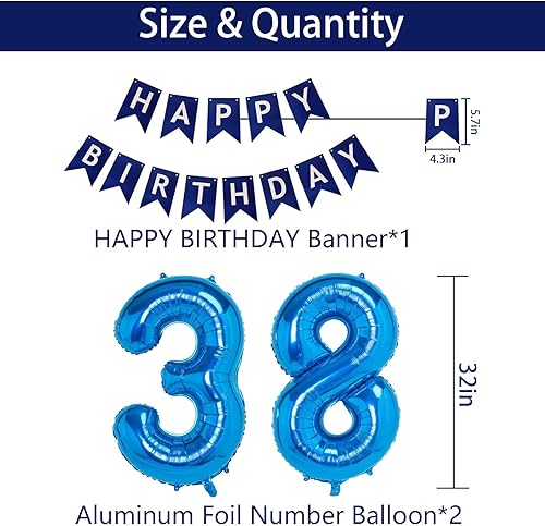 Miniatura 40 de Decoraciones de fiesta de cumpleaños azul número 16 para niños y niñas, suministros de globos de feliz cumpleaños 16 con pancarta de feliz