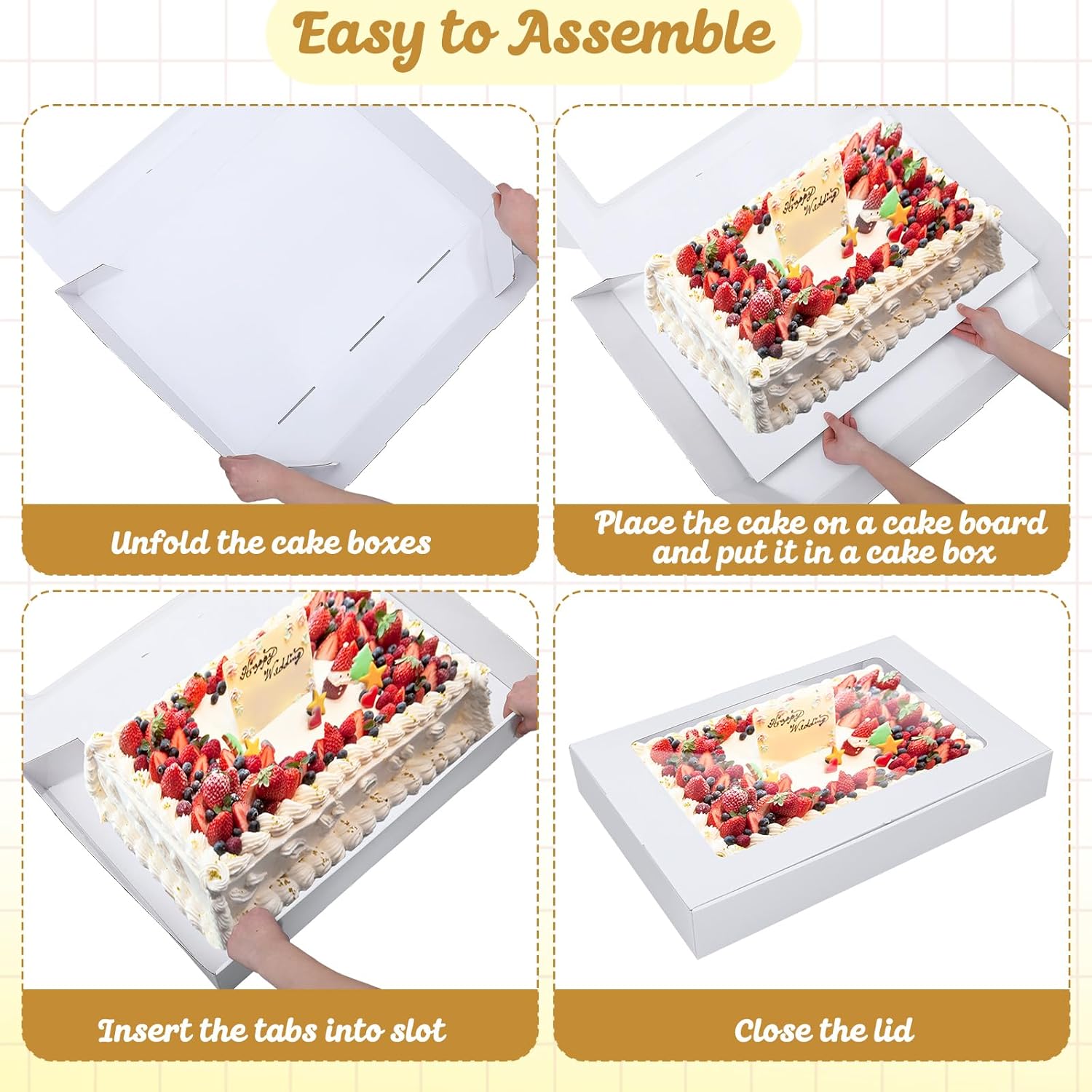 Lounsweer 13 Pcs Corrugated Full Sheet Cake Box 26 x 18 x 4 Inch with Cake Boards(6 Boxes & 6 Boards) and Pink Satin Ribbon Heavy Duty Large Rectangle Bakery Boxes with Window for Dessert Party