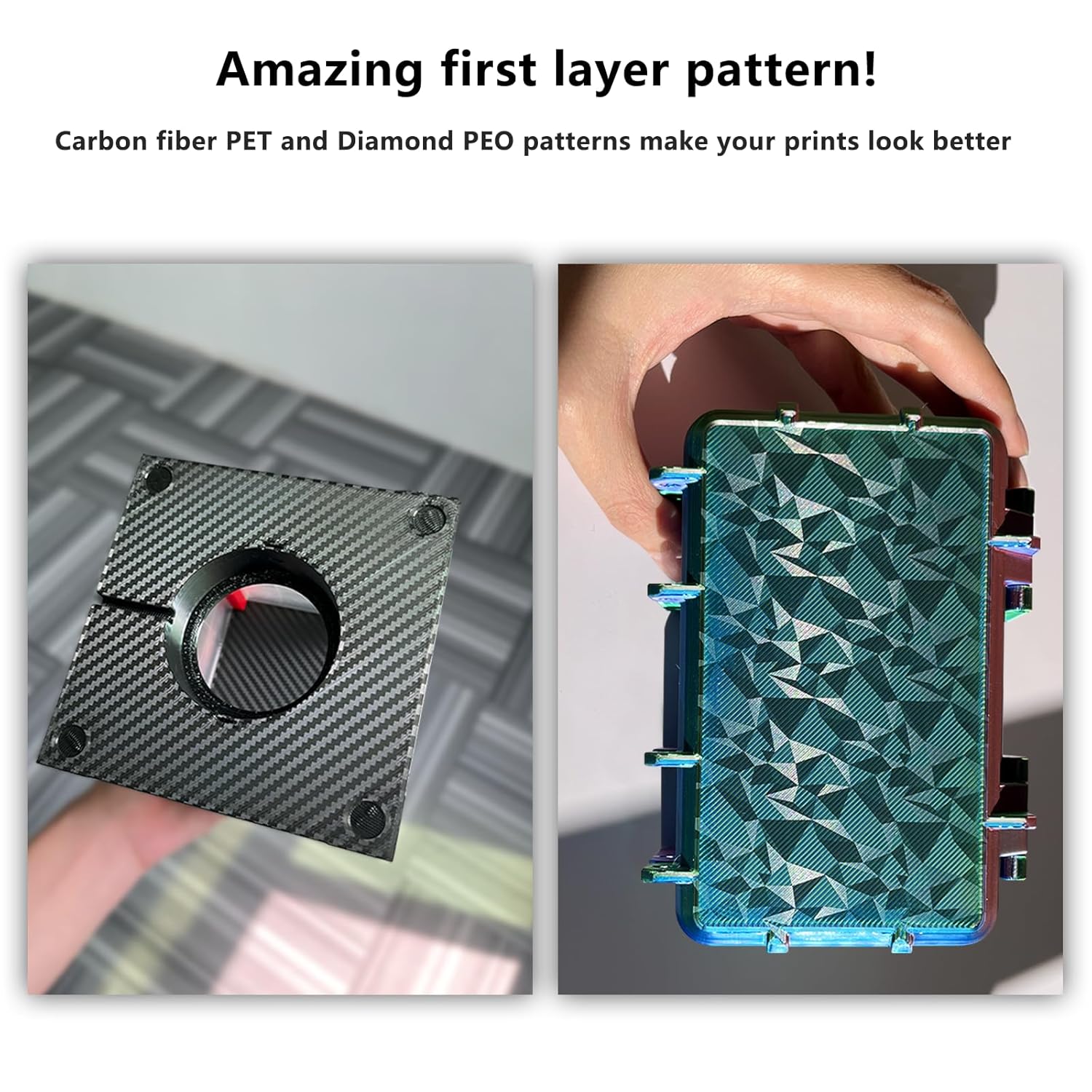 355x346mm Build Plate for Bambu Lab H2D/H2S,Double Sided PEO PET Flexible Removable Spring Steel Heated Printing Bed Platform，Removable Heated Bed for H2D Combo/H2S(Carbon Fiber+Diamond)