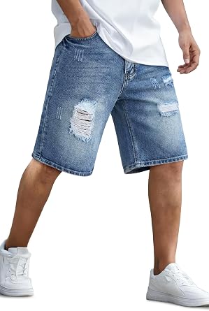 Mens Baggy Denim Shorts Summer Loose Fit Casual Wide Leg Rigid Jean Shorts