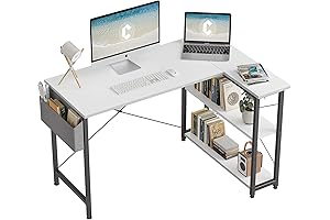 White and Black L-Shaped Corner Desk for Home Office
