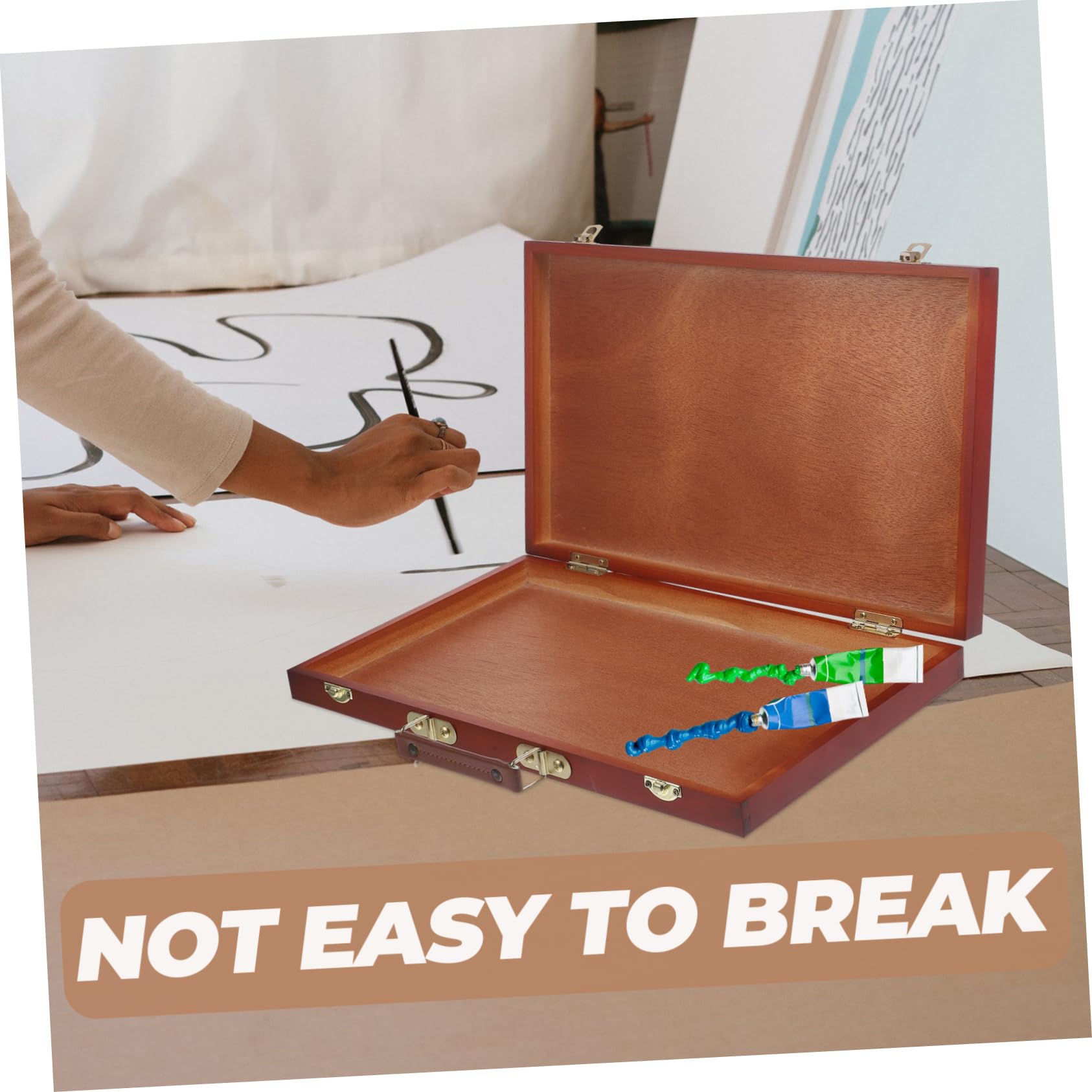 Boîte à Peinture en Bois Style Européen Poignée, Rangement Pratique pour Pinceaux et Pigments, pour Artistes en Extérieur Bureau