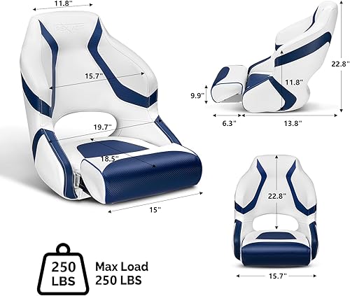 Miniatura 9 de PEXMOR Asiento de barco abatible deportivo de alta calidad con funda de asiento de barco, impermeable, bisagras de aluminio, tornillos de acero