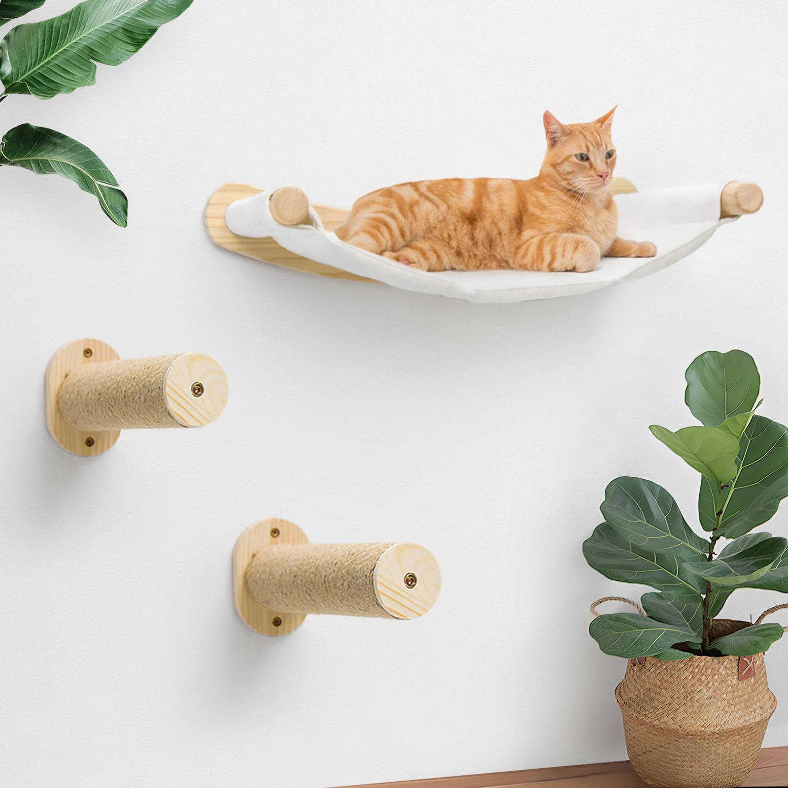 Cat Wall Hammock, Cat Climbing Shelves with 2 Steps, Wall Mounted Furniture Bed and Perches for Climbing, Sleeping, Playing, for Indoor Large Cats or