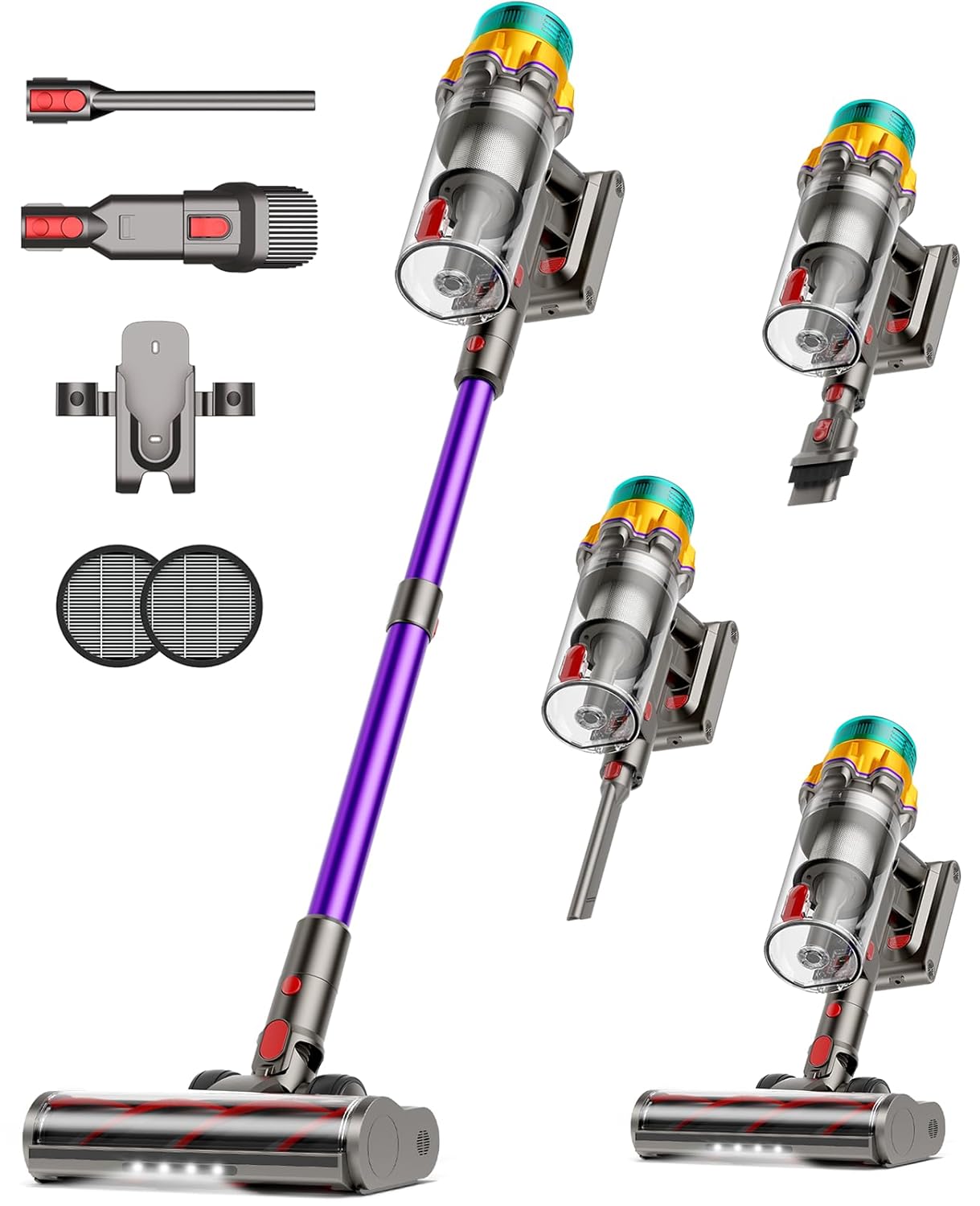 Cordless Vacuum Cleaner 50KPA 65Mins XL Dust Cup Vacuum Cleaners for Home Stick Vacuum with Anti-Tangle Brush LED