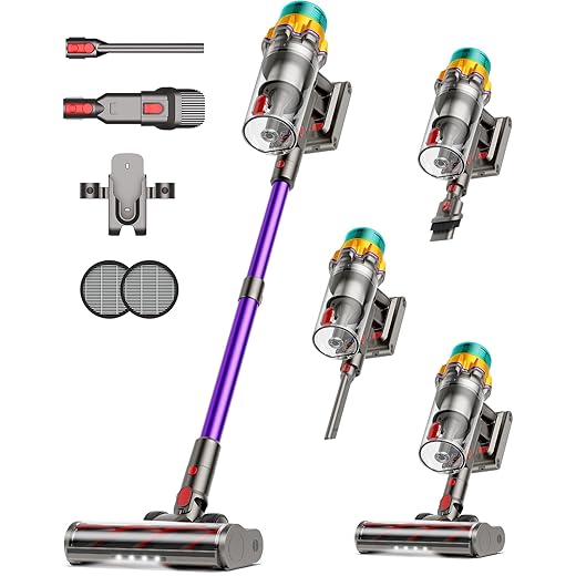 Cordless Vacuum Cleaner, 55KPA 65Mins XL Dust Cup Vacuum Cleaners for Home, Stick Vacuum with Anti-Tangle Brush,LED Display,Self-Standing, Vacuum Cordless for Hardwood Floor, Carpet, Pet Hair,Purple