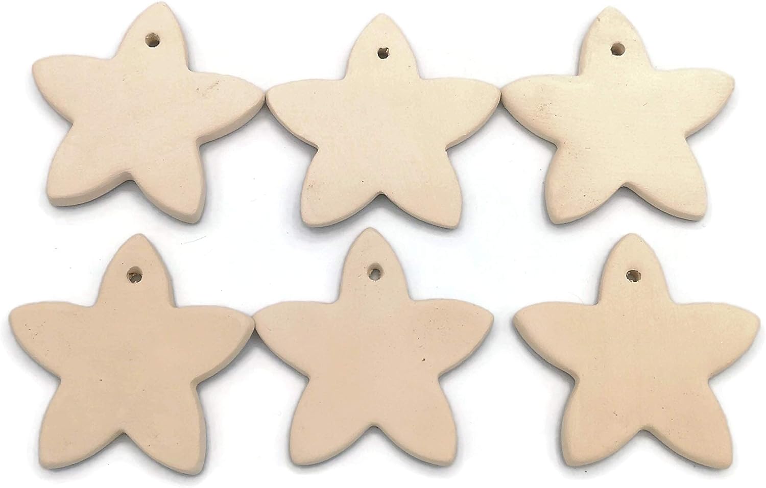 60mm White Star Ornament Set of 6, Bisque Blank Ceramics Unpainted, Christmas Gift Tags Handmade, Ready to Paint Wedding Favours