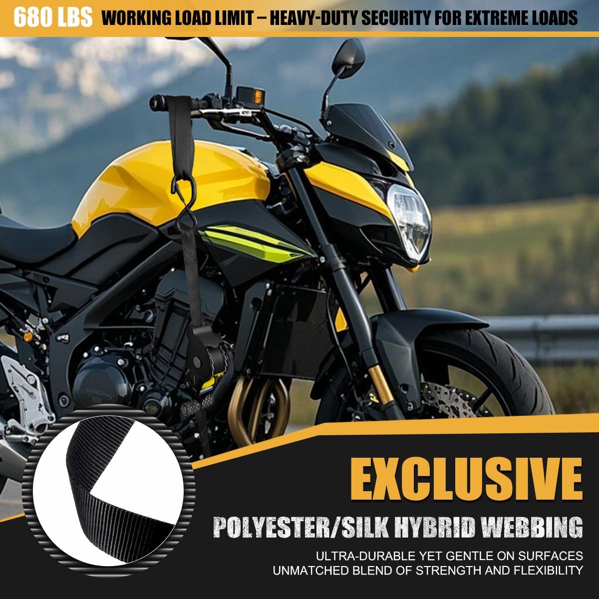 Retractable Ratchet Straps 1 Inch x 10 Feet 1,500lb Break Strength Heavy Duty Auto Self Retracting Tie Down Straps for Truck Cargo Trailer Motorcycle SUVs Black 4 Pack - Image 5