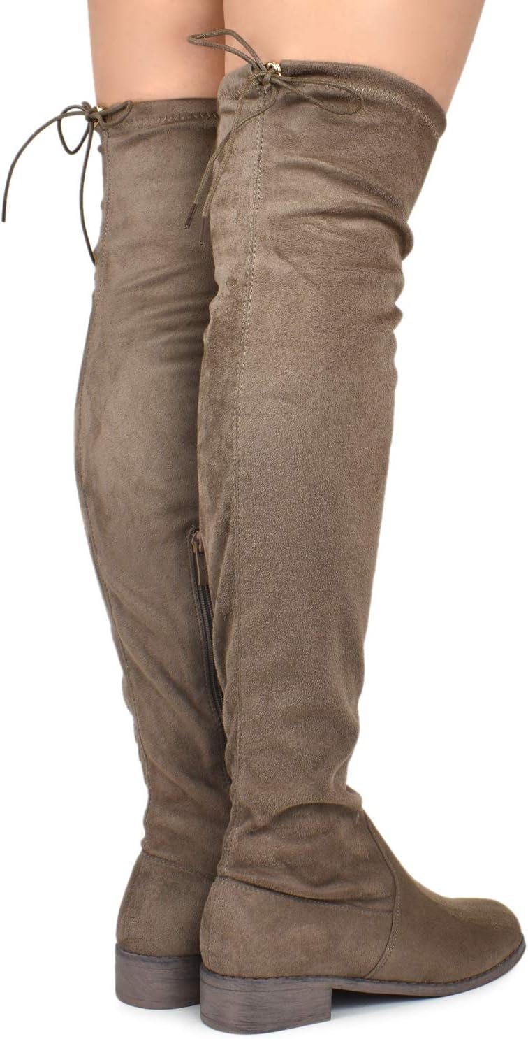 Premier Standard - Women's Fashion Comfy Vegan Suede Block Heel Side Zipper Back Lace Thigh High Over The Knee Boots - Image 5