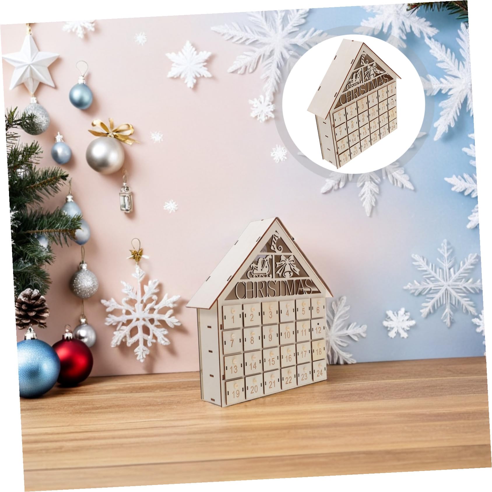Calendario Avvento Natalizio in Legno con LED Casa Luminescente Giorni con Cassetti Ricaricabili Decorazione Natalizia Interattiva per Famiglie Conto alla Rovescia