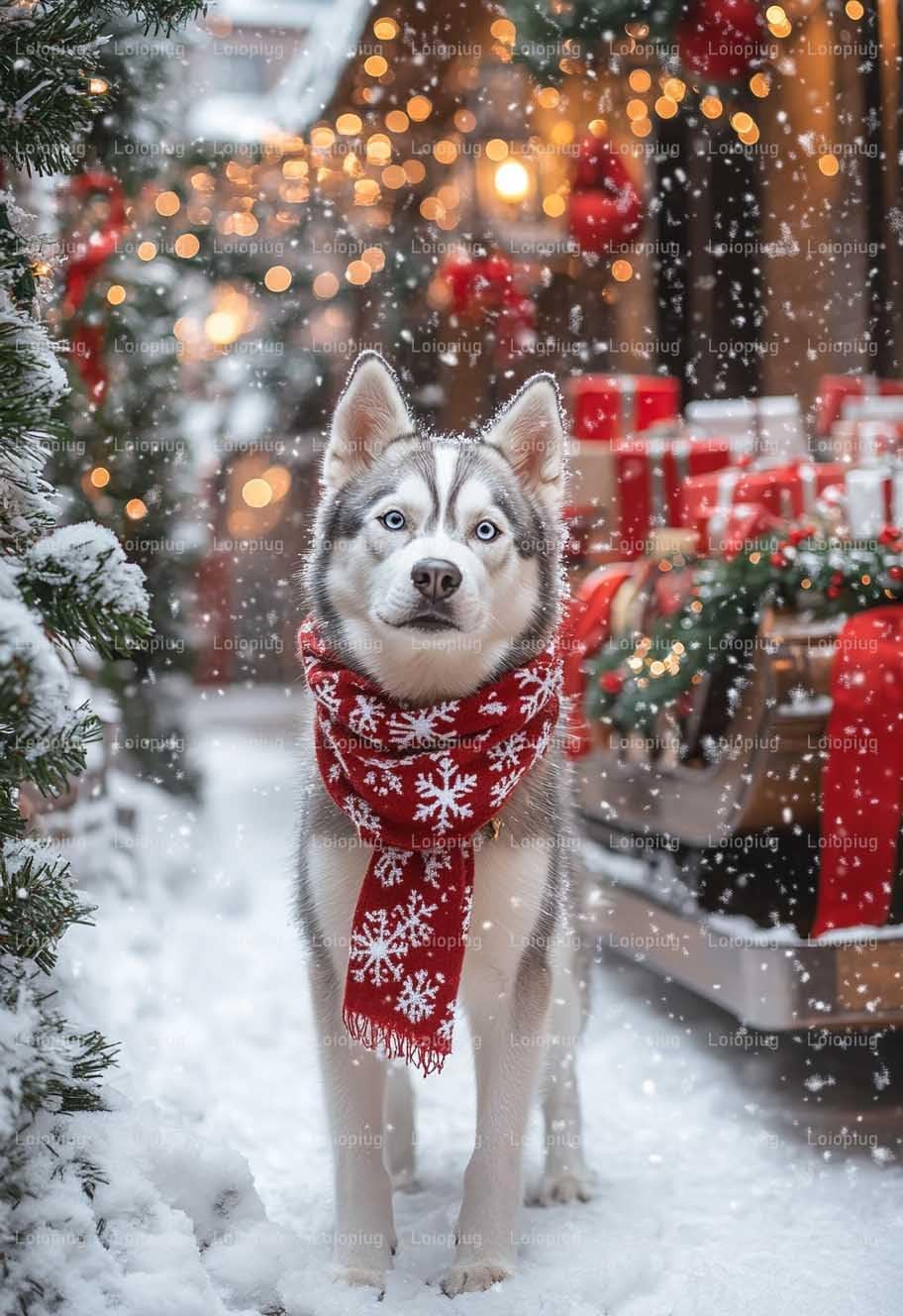 Merry Christmas, Siberian Husky, Dog 1000 Piece Puzzle for Adults Jigsaw Puzzles Kids Game Toys Gift Home Decor