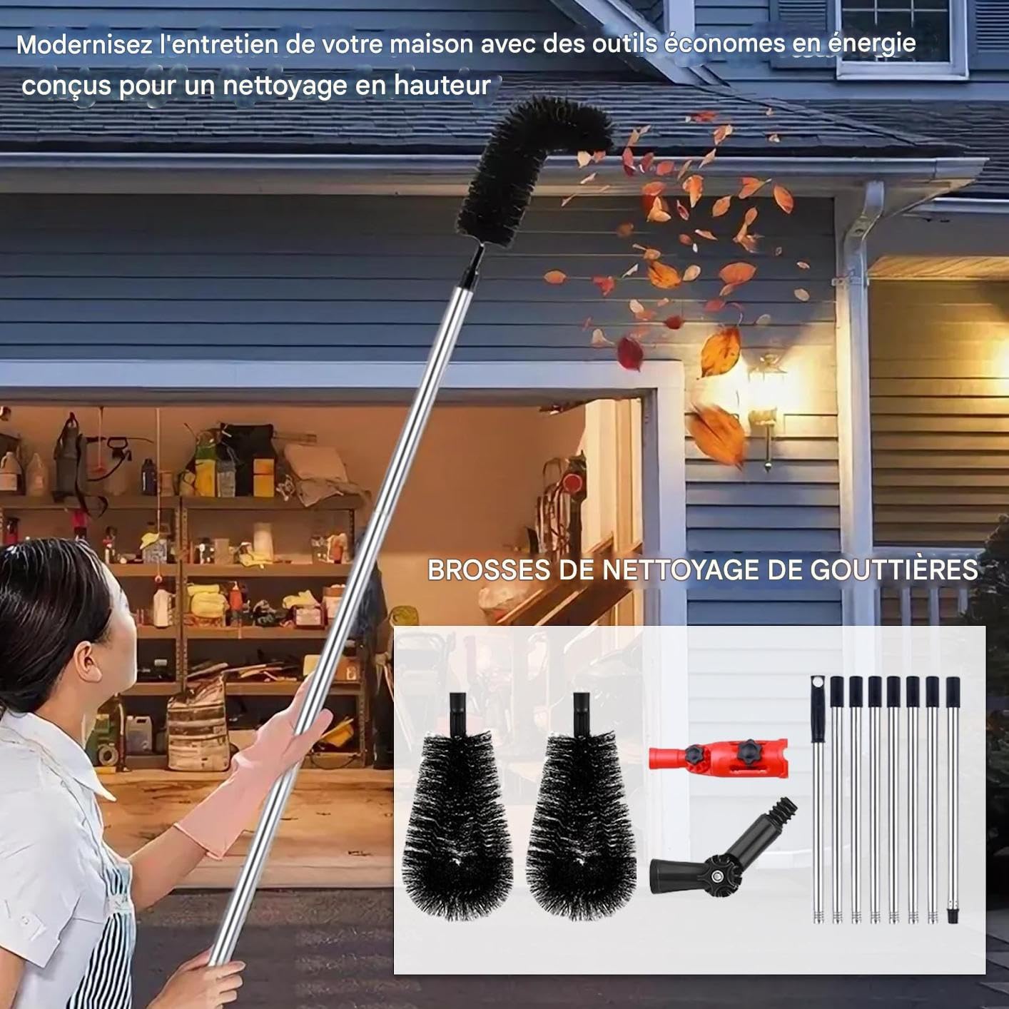 Outils de Nettoyage de Gouttières Pluviales Depuis Le Sol Brosse de Toit à