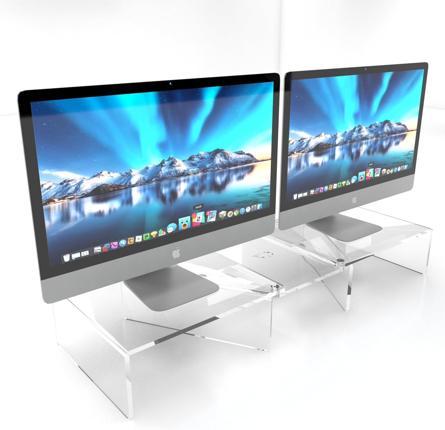 Dual Monitor Stand - Clear Acrylic Dual Computer Monitor Stand - Ergonomic Monitor Stand for Desk - Made in USA