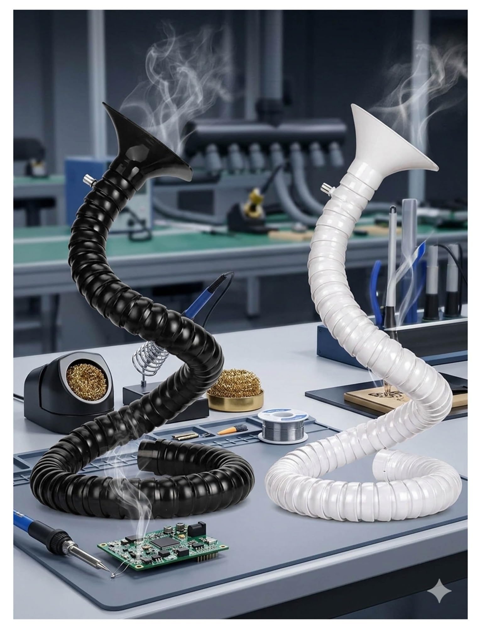 Brazo extractor de humos ajustable de 80/100/150/200 cm con capucha, manguera colectora de conducto de aire flexible para grabado, soldadura y extracción de humo
