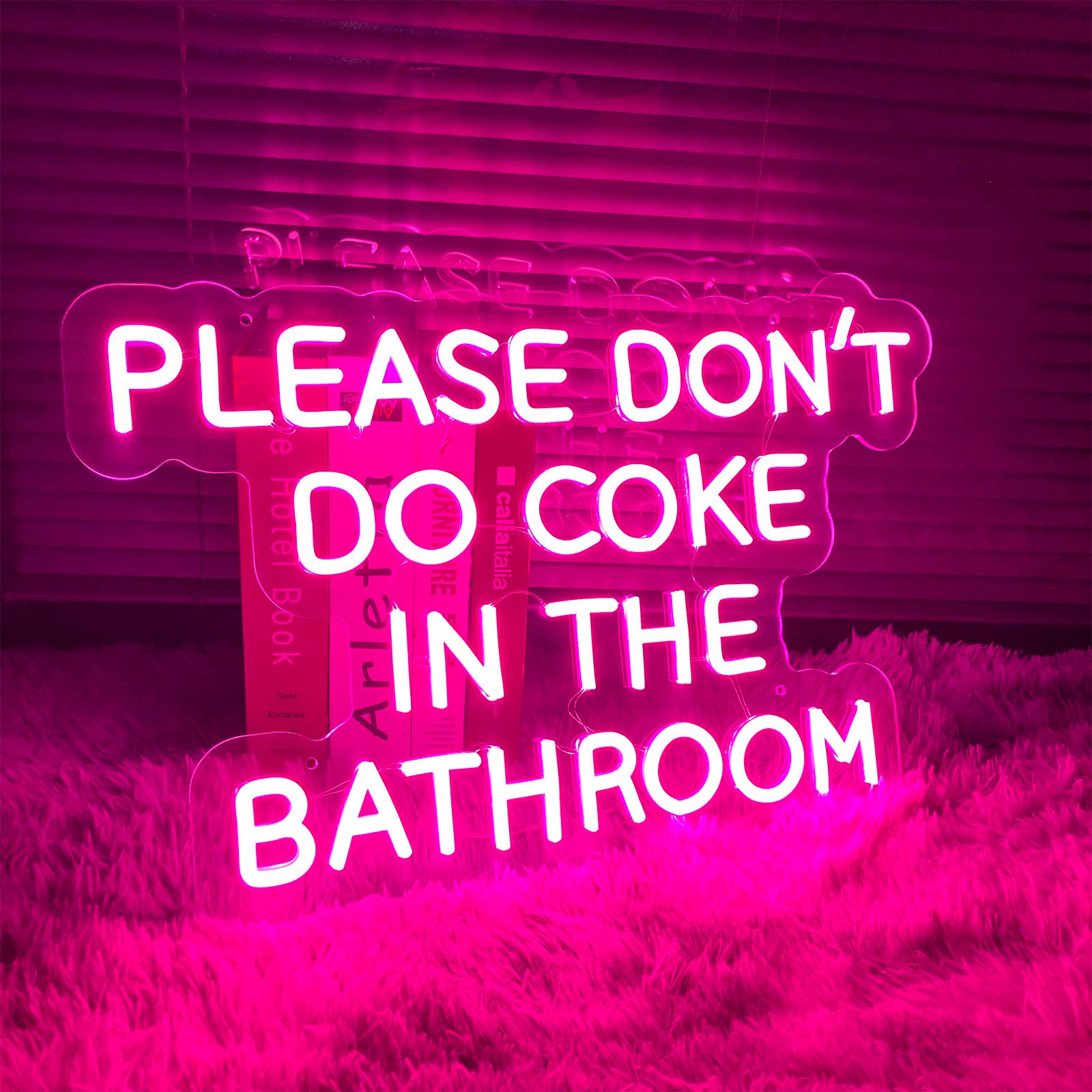 Neon Sign Please Dont Do Coke in The Bathroom-LED Adjustable Brightness Flex Light Signs Indoor Bedroom Wall Decor Neon Signs Bar Christmas Party Wedding Girl Boy Living Room (50×31.8 CM,Pink)