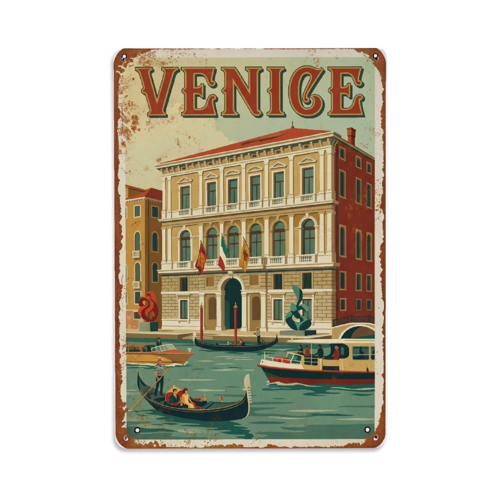 Vintage Travel Venice Palazzo Grassi Contemporary Art Museum Rusted Italy 1 Metal Tin Sign Plaque Wall Decor for Cafe, Club Bar, Office, Home Garden Metal Poster 8x12Inch