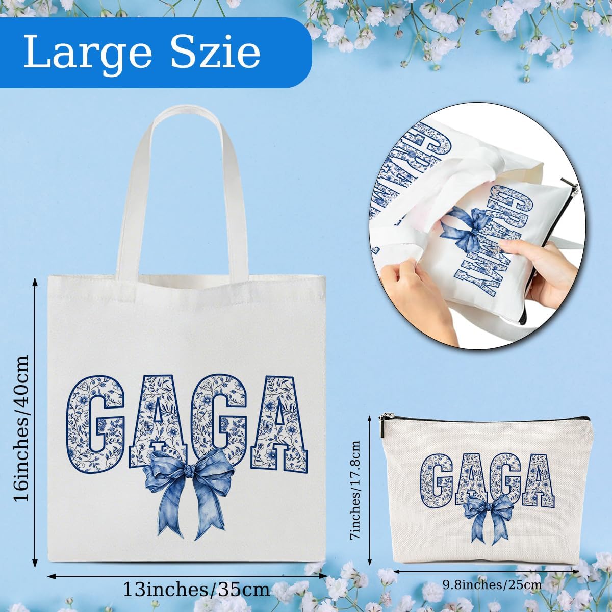 Mothers Day Gift Canvas Tote Bag Makeup Bag for Women Grammy Auntie Nana Gaga Mama Gigi Shopping Travel Camping image 4