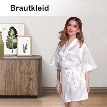 V Neck Women's Bridesmaids Robes Kimono Bride Dressing Gown Bathrobe Satin Sleepwear Bath Robe Bridal Short with Slippers for Wedding Pyjama Party