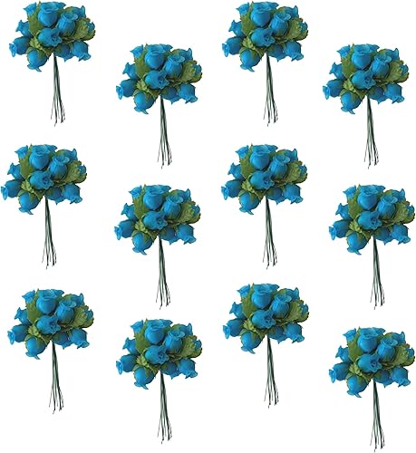 Miniatura 2 de GiftWrap Etc. Rosas artificiales de seda verde manzana  12 mini ramos de 12 capullos de rosa, 144 capullos de rosa en total, boda, Navidad,