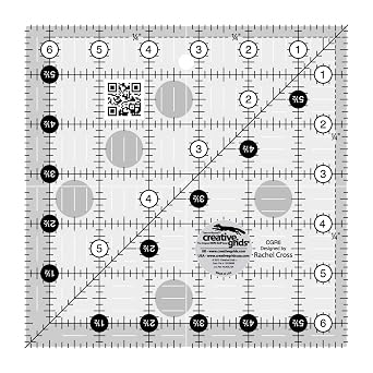 Creative Grids Quilt Ruler 6-1/2in x 6-1/2in Square CGR6 Made in USA, Non-Slip Grip Acrylic Quilting, Sewing, Crafting, Patchwork Ruler for Measuring & Cutting Fabric