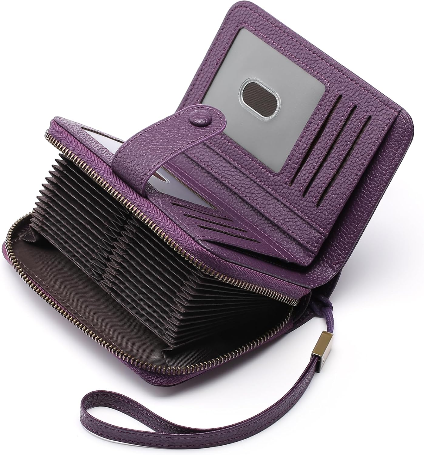 GAEKEAO Leather Credit Card Holder Wallet for Women RFID Blocking Large Capacity Bifold Zipper Card Case Organizer with Wristlet 32 Slots