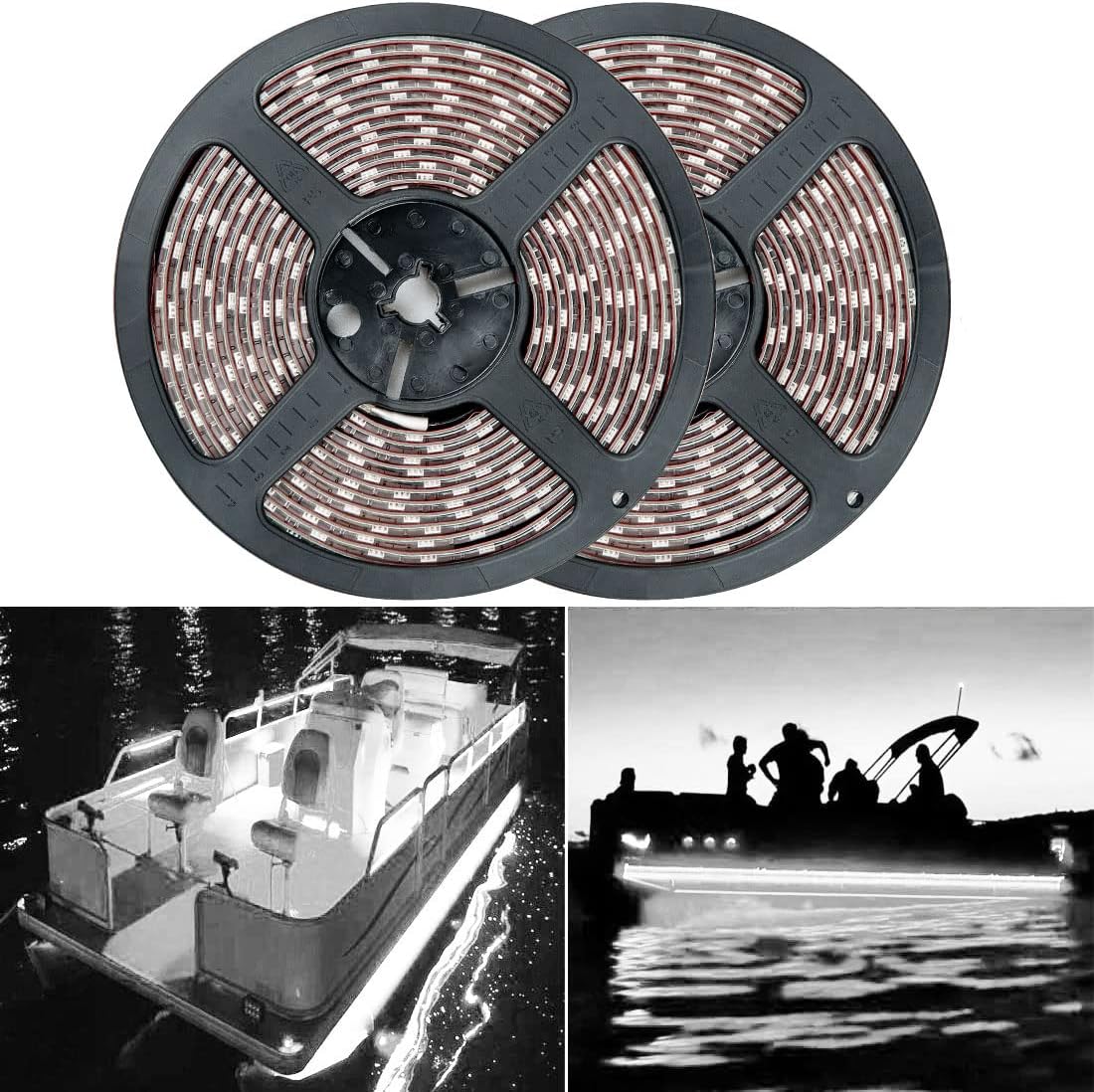 Seaponer Pontoon Boat Light, Marine Led Light Strip for Duck Jon Bass Boat Sailboat Kayak Flex Lighting for Boat Deck Light Accent Light Courtesy Interior Lights Fishing Night, White, 12v
