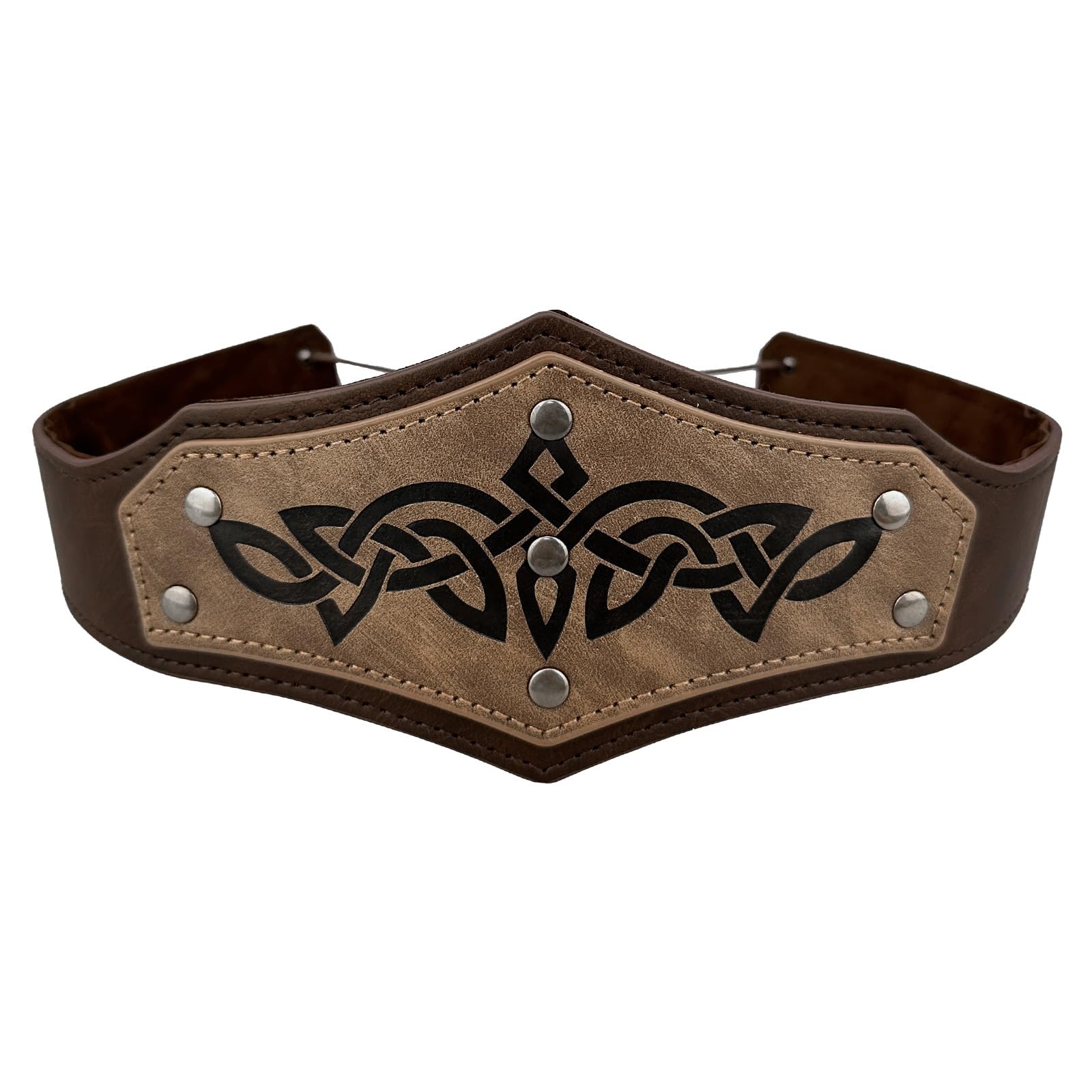 JIAHG Retro Embossed Faux Leather Headband Medieval Viking Vintage Adjustable Headpiece Halloween Costume Accessory Stage Performance Cosplay Prop (Brown) - Image 2