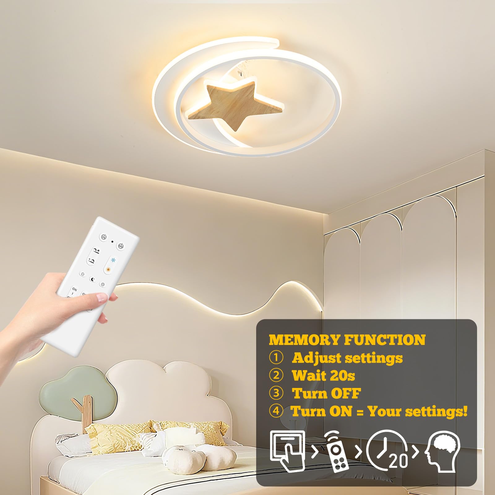 Lampara Infantil Techo, 40CM 32W Lámpara de Techo LED Regulable con Control Remoto 3000-6000K Plafón LED Techo para Cuarto de Niños Dormitorio Sala de Estar