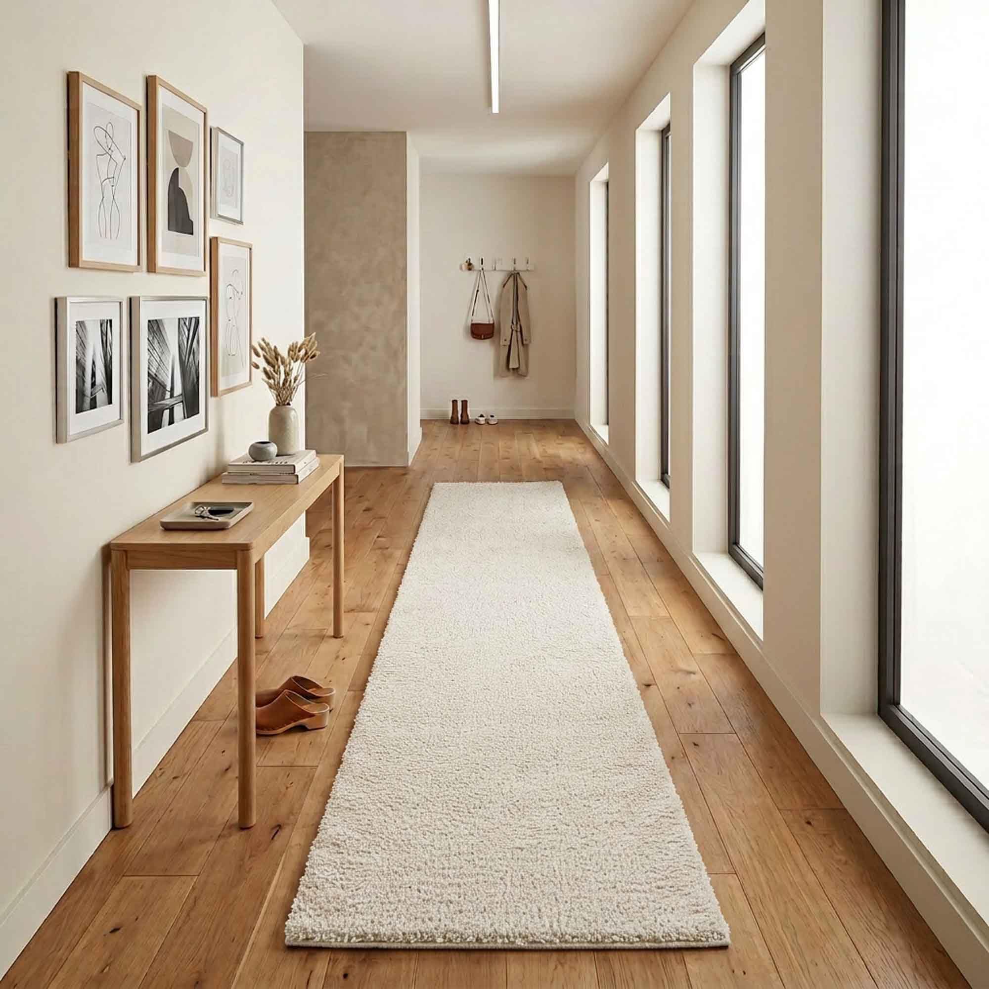 Ainsley Plain Soft Shaggy Modern Hallway Runner, Cream, 60x220cm