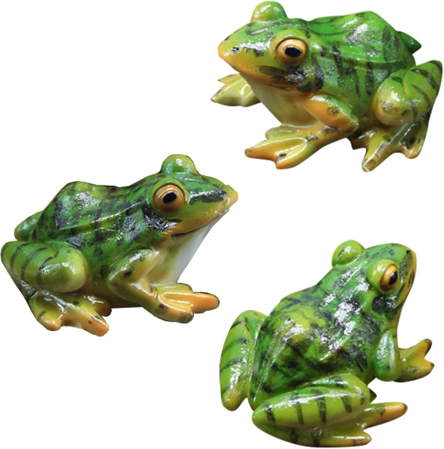 Pack of 3 Simulation Small Green Frog Miniature Garden Frog Figurines Artificial Frog Statue Garden Decoration Resin Frog Animal Ornaments Resin Fairy Garden Figures Accessories for Garden Pond