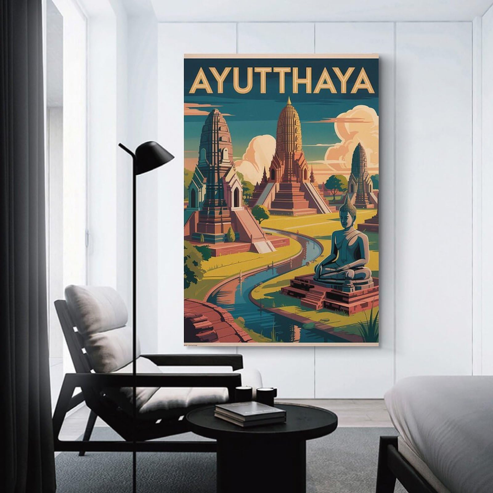 Junmoney Ayutthaya Thailand Travel Hanging Wall Art, 24x36inch(60x90cm), for Gallery Wall Decor And Room Displays, Home Wall Art for Statement Displays