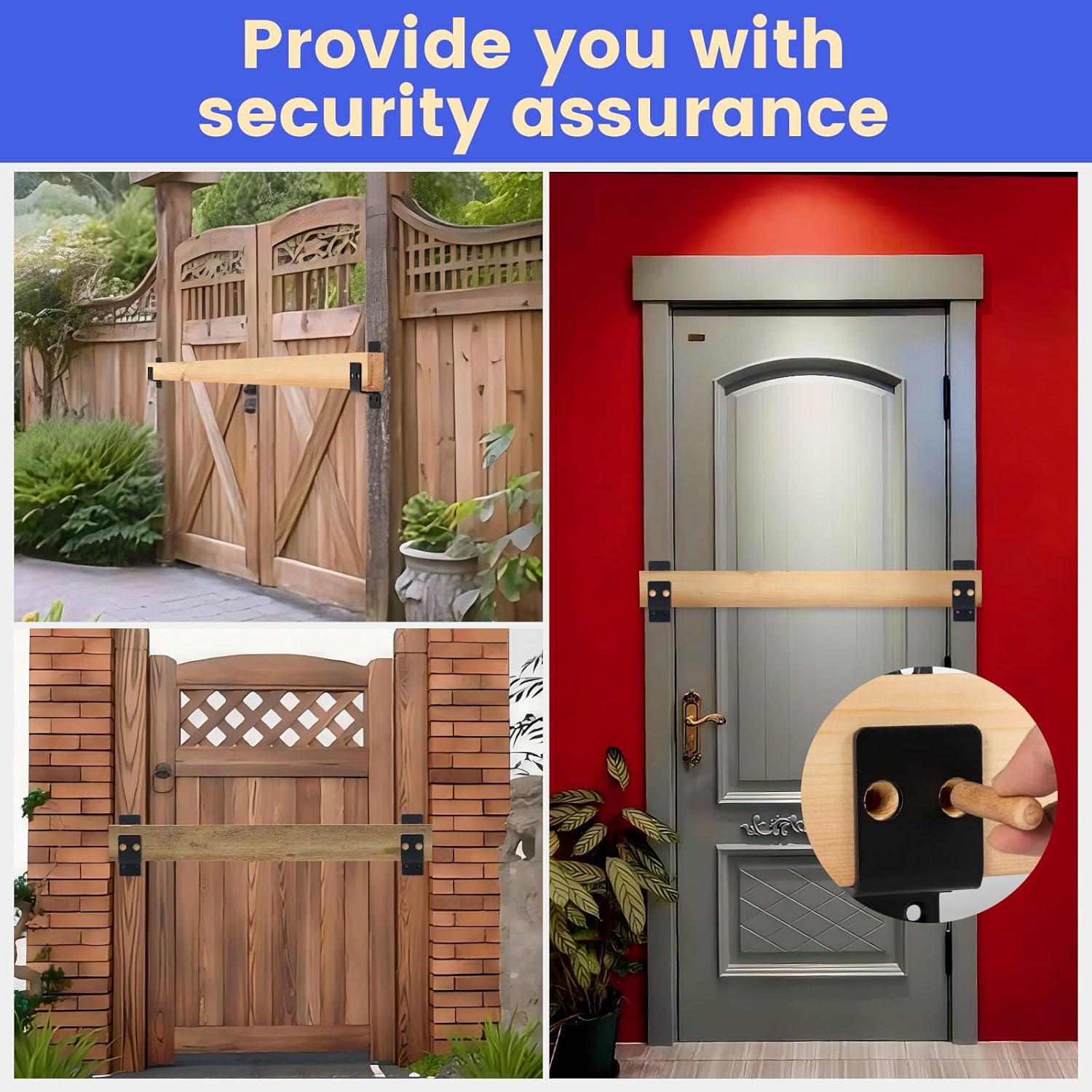 4 Pcs Heavy Duty Door Bracket 2x4 Door Barricade Bracket Security Bar Holder for 1-1/2 Inch Wide Wood, Extra Wide 2" Design with Triple-Isometric Row Screw Holes