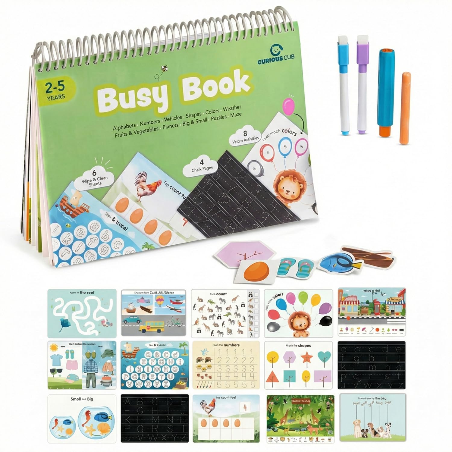 Curious Cub Montessori Busy Book | Toddler Busy Binder for 2-5 Yrs | Activity Binder| Quiet Book| Educational Toys For 3 Year Old| Kids Learning Books 2-3Years| Velcro Books For 2 Yrs Old | Kids Gifts