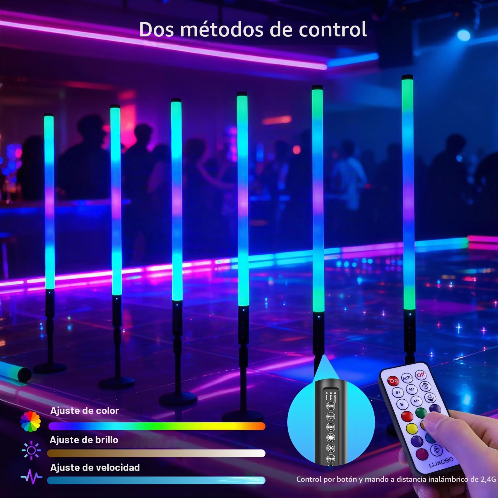 6 luci Video a LED portatile da 90 cm con treppiede, 2,4 G, Luce per fotografia a LED, dimmerabile e modalità Musica, batteria da 5000 mAh, Tubo Luminoso RGB per Youtube,Streaming di giochi,Feste,Bar