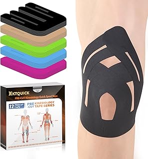 PreCut Kinesiology Tape for Knees, 12PCS Upgraded Waterproof KTQUICK Knee Tape for Knee Pain