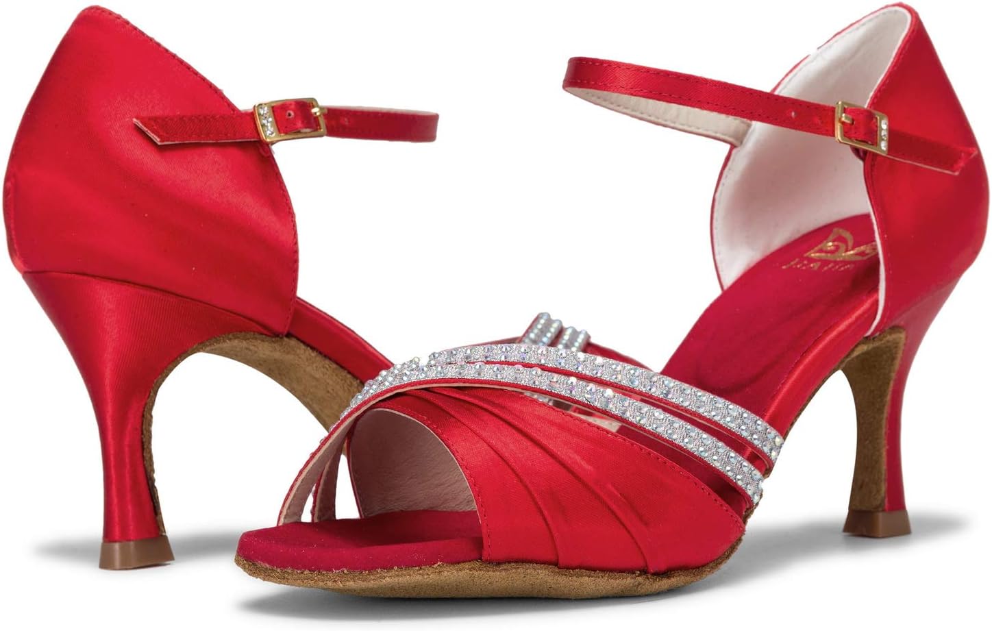 JIAJIA 20524 レディース サテンサンダル フレアヒール ラテンサルサ パフォーマンス ダンスシューズ