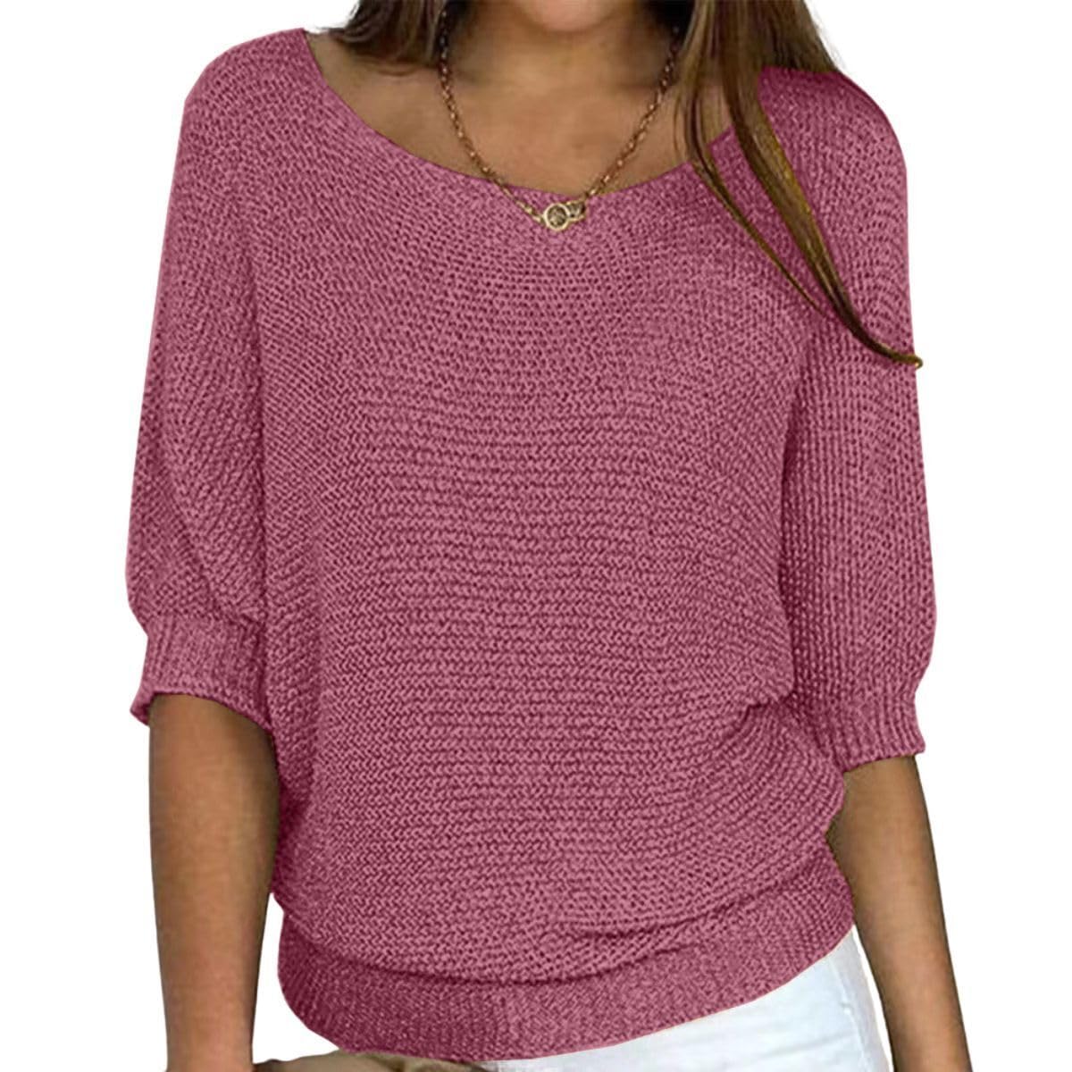 Womens Crew Neck Sweaters Loose 3 4 Sleeve Knit Sweater Casual Womens Pullover Sweaters Fall Fashion for Women